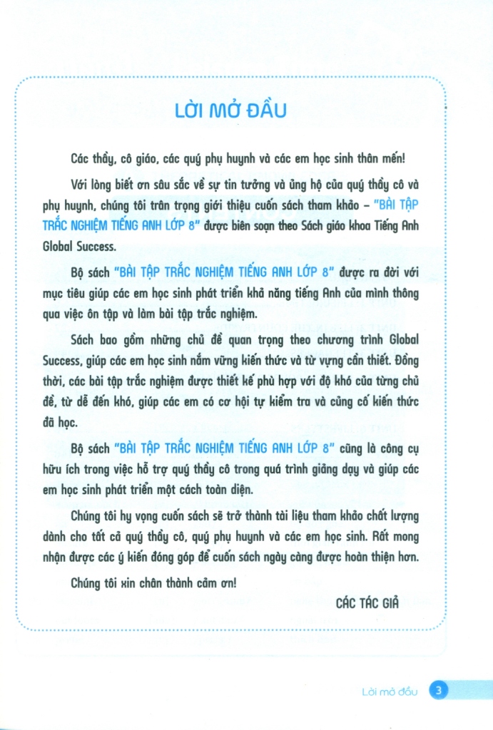 BÀI TẬP TRẮC NGHIỆM TIẾNG ANH LỚP 8 - TẬP 1 (Có đáp án) - Biên soạn theo SGK Tiếng Anh Global Success